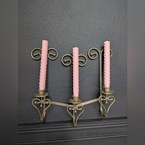 Vintage Homco Metal Triple Adjustable Sconce Candle Holder Wall Decor Gold